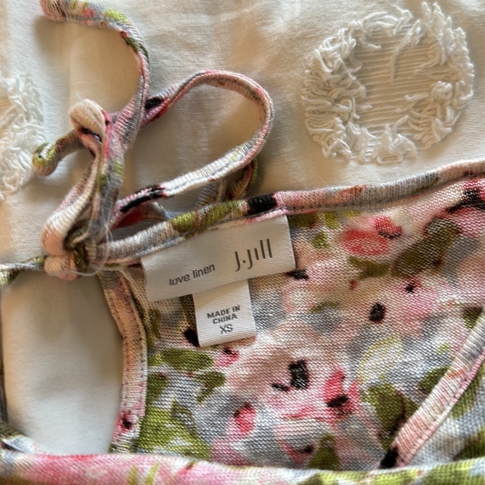 J. Jill Love Linen Springtime Floral Keyhole Tie Back Tunic Blouse Top XS - Picture 4 of 4
